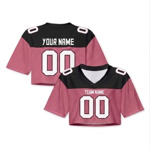 Custom Men's Football Jersey <b>Crop</b> <b>Top</b> <b>Red</b> Black V-Neck Short Sleeve Team Name Number Personalized Mesh Shirt 100% Polyester - Product Image 2