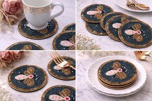Handmade <b>Beaded</b> <b>Coaster</b> with Colorful Mushroom Design Perfect for Tea Time Decor and Unique Gifting - Product Image 4