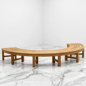 Patio <b>Benches</b> Solid Teak Wood Curved Modular Seating Scandinavian Slatted Outdoor Furniture Wholesale Container Load Supply - Product Image 2