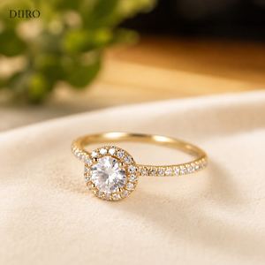 GRA Certificate Halo Moissanite Wedding <b>Ring</b> 18K Vermeil Yellow <b>Gold</b> Promise <b>Ring</b> round Brilliant Cut Diamond Engagement <b>Ring</b> - Product Image 1