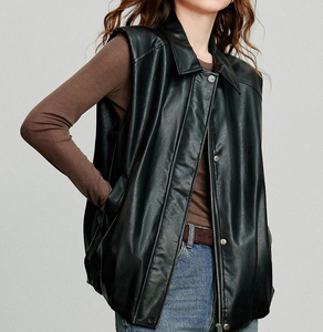 Chalecos de piel de oveja de primera calidad, estilo oversize para mujer, venta al por mayor, chaleco de cuero auténtico de secado rápido con cremallera, chaleco de moda. - Product Image 1
