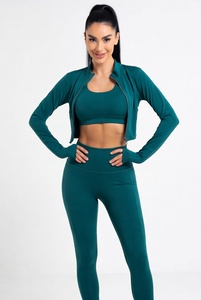<b>Womens</b> Three Piece Workout Outfit Featuring Performance Jacket Comfortable Sports Bra and High Waist Stretch <b>Leggings</b> - Product Image 1