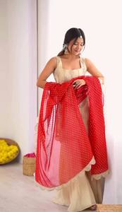 ชุดเสื้อและกางเกงปักลายสำหรับผู้หญิง พร้อมผ้าคลุมไหล่ ชุดปาร์ตี้แบบไม่มีแขนเสื้อ ซัลวาร์ คามีซ - Product Image 5