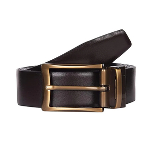 Cinturón Casual de Cuero Genuino para Hombre, Color Negro Sólido, Hebilla Cuadrada de Aleación, Alta Resistencia, Impresión por Transferencia de Calor - Product Image 1