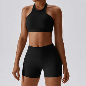 Conjunto de Yoga Personalizado al por Mayor, Sólido, Elástico en 4 Direcciones, Transpirable, con Control de Abdomen, Shorts y Top Corto para Gimnasio - Product Image 1