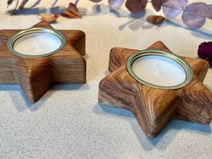Porte-bougie en bois en forme d'étoile, fait à la main, en bois naturel, décoration d'intérieur - Product Image 3