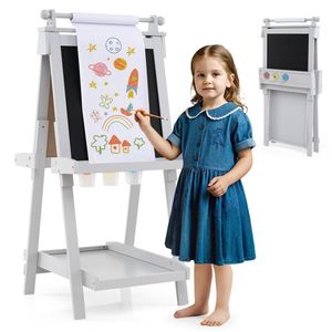 Chevalet d'art métallique double face 3-en-1 avec tableau noir et tableau blanc magnétique pour la peinture - Product Image 4