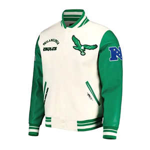 Veste de baseball vintage pour homme, style universitaire, avec broderie d'aigle, corps en laine et manches en cuir, manteau streetwear - Product Image 1