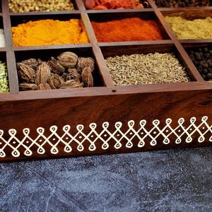 Wooden Spice <b>Box</b> with Glass Lid | Indian Masala Organizer | Multi Compartment Kitchen Spice Storage Container | <b>Herb</b> Holder - Product Image 3