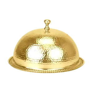 Plato de servir clásico con hojas doradas, con almendras, anacardos y pasas, hecho a mano, de metal, para mesa de Ramadán, para dátiles y frutos secos. - Product Image 5