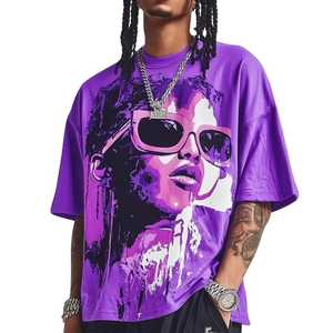T-shirt <span class=keywords><strong>Homme</strong></span> Oversize Violet à Manches Courtes Col Rond avec Imprimé Photo Dreads, Style Urbain, Tissu Jersey, Sérigraphie - Product Image 6