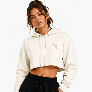 Sweat-shirt à capuche court pour femme OEM, imprimé, manches longues, décontracté, pour l'automne, respirant, en coton tricoté et fibre de bambou - Product Image 6