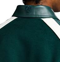 Veste universitaire Avirex avec emblème couronne, face enduite en cuir vert foncé, imperméable, coupe-vent, respirante, patchwork, séchage rapide, prestige