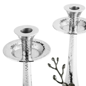 Aluminum <b>Silver</b> Hammered <b>Candlestick</b> Holders with Gold Berry Accents for Birthday & Home Decoration - Product Image 4
