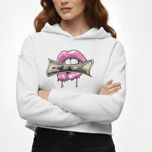 Sudadera Corta Blanca para Mujer, Manga Regular, Color Sólido, Tejido de Algodón, Informal, para Otoño - Product Image 6