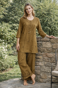 Conjunto de 2 Piezas para Mujer, Estilo Casual de Verano, Mini Kurta de Rayón Sólido, 140 GSM, Ligero, Bordado, Top y Pantalones - Product Image 5