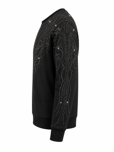 Sweat-shirt pour homme avec strass, col rond, coupe classique, noir, tricoté, pull-over, écologique, respirant, avec poche, style streetwear, décontracté - Product Image 2