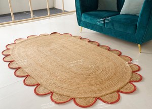 Alfombra de Yute Trenzado Indio Moderna a Rayas de Pelo Alto Ovalada de 24 Pulgadas Hecha a Mano Reversible Lavable Apta para Mascotas Antideslizante para el Hogar - Product Image 2