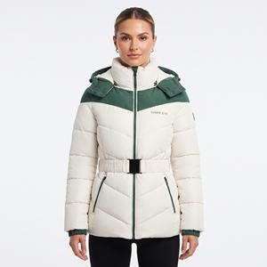 Women's <b>Belted</b> Color Block Puffer Jacket Hooded Quilted Warm Winter Coat Padded Outdoor Casual Fashion Wear New Winter Coat Wear - Product Image 5