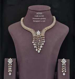 Collar y pendientes colgantes de circonita cúbica 12419, con piedra rosa, chapados en oro sobre latón, estilo llamativo para fiesta de bodas de mujer - Product Image 3