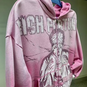 เสื้อฮู้ดดี้พิมพ์ลายกราฟิก Y2K ผ้าฝ้าย 100% คุณภาพดีเยี่ยม ทรงโอเวอร์ไซส์ สำหรับผู้ชาย สไตล์ดิสเทรส ขอบดิบ ผ้าเฟรนช์เทอร์รี่ สำหรับฤดูหนาว - Product Image 4