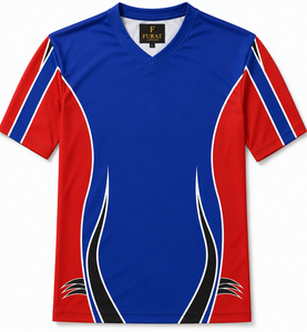 FURAT Men's <b>V</b>-<b>Neck</b> Rugby <b>T</b>-<b>Shirt</b> Striped Red Black <b>White</b> Short Sleeve Regular Fit 100% Polyester Sublimated Printed Moisture - Product Image 1