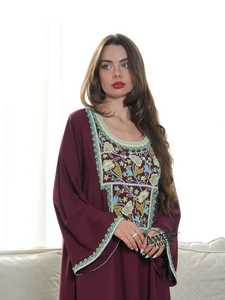 Awais House Women's Maroon Floral Embroidered Abaya Long Sleeve Floor Length Modest Dress Daily Wear Rayon Loose Fit - Product Image 4