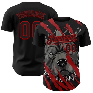 Vente en gros de maillots de baseball authentiques OMMIZ INDUSTRY personnalisés, motif 3D noir et rouge, design animal Pitbull Dog - Product Image 1