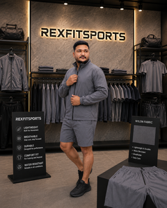REXFIT SPORTS 2026 Ensemble de survêtement gris personnalisé en nylon, veste coupe-vent légère et short, vêtements de sport à marque privée - Product Image 6