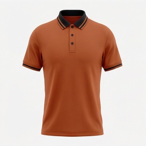 Polo à manches courtes pour homme, couleur marron rouille, tissu Oxford tissé uni, coupe classique, design boutonné - Product Image 1