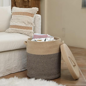 Panier de rangement tissé beige et noir pour vêtements, papier toilette, paniers décoratifs pour étagères, organisateur de salon, exportateur en gros, vente en vrac - Product Image 2