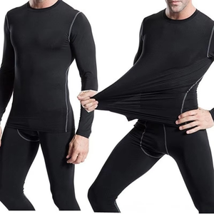 Ensemble de compression pour homme noir à manches longues, col rond, séchage rapide, en Spandex et Polyester, haut et pantalon, toutes saisons, kit uni - Product Image 6