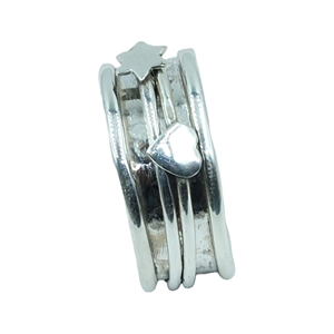Bague tournante en argent sterling 925 pour femmes et hommes, design étoile et cœur, bague de méditation, bijoux en argent faits à la main pour unisexe - Product Image 1