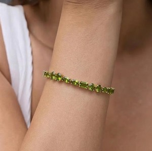 Mix Shape Natural Peridot Stone <b>Charm</b> Bracelet Women 925 Sterling <b>Silver</b> Gold Plated Luxury Elegant Green Gemstone Third Fine - Product Image 3
