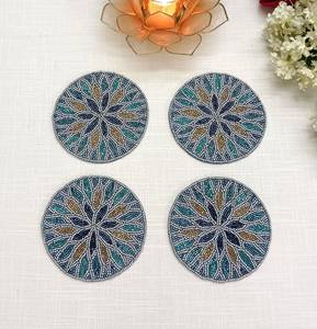 Set of 4 Eco-Friendly Customizable Polyester/Cotton Floral Embroidered Knitted Coasters - Product Image 2