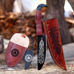 Cuchillos Vikingos de Grado Industrial de 9.5 Pulgadas, Forjados a Mano, Hoja de Acero con Alto Contenido de Carbono, para Uso en Campamentos, Estilo Nórdico con Diseño de Cuervo de Odín - Product Image 1