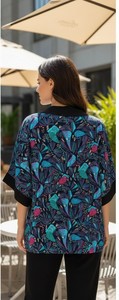 Elegante Blusa Kimono de Rayón para Mujer, Manga Corta, Estampado Floral Geométrico Vintage, Informal, Tejida, Ecológica, Transpirable, Verano - Product Image 2