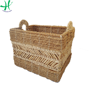Eco-Friendly Water Hyacinth Storage <b>Basket</b> with Jute Handles Bamboo <b>Basket</b> for Home or Kitchen Use Stylish Design - Product Image 2