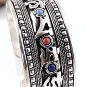 New Arrival Asthamangal Men's Buddhist Mantra Ethnic Fashion Coral Stone <b>Copper</b> Alloy Cuff <b>Bangles</b> - Product Image 3