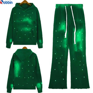Conjunto de Moda con Pedrería, Sudadera Holgada Unisex y Pantalones con Corte Acampanado, Trajes Deportivos de Algodón con Gemas para Hombre - Product Image 1