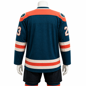 Custom V-<b>Neck</b> Ice Hockey Jersey Breathable Mesh Side Panels Teal and Orange Team Sports Uniform Wholesale OEM - Product Image 3