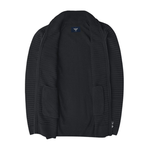 <b>Mens</b> Full Zip Knit Sweater Mock Neck <b>Long</b> Sleeve Ribbed <b>Cardigan</b> Warm Autumn Winter Jacket Casual Regular Fit 100% Cotton - Product Image 3