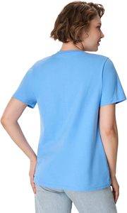T-shirt à manches courtes pour femme, bleu clair, col rond, coupe classique, couleur unie, style décontracté, 100% coton, jersey respirant - Product Image 3
