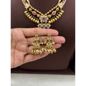 Indian Ethnic Rutika Premium Gold Plated Zircon Chorski Bridal Necklace & Earring Set - Product Image 3