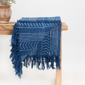 Main Bloc En Gros Coton Décoratif À La Main Couverture Bleu Tissé Lit Simple Indien Fauteuil Canapé Jeter - Product Image 3