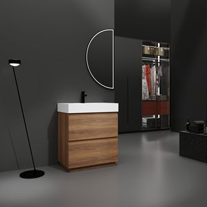 ตู้ห้องน้ำแบบลอยตัวขนาด 30 นิ้ว รุ่นใหม่ พร้อมอ่างล้างหน้าเดี่ยวแบบฝังใต้เคาน์เตอร์ และลิ้นชักคู่ สำหรับห้องน้ำขนาดเล็ก - Product Image 1