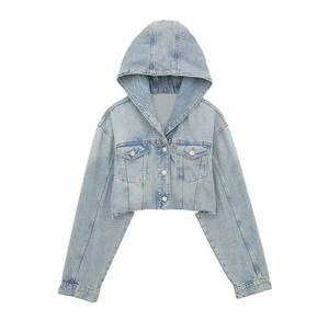 Chaquetas Vaqueras Cortas de Manga Larga de Alta Calidad con Capucha, Chaquetas Vaqueras de Moda Urbana para Mujer, Alta Calidad - Product Image 1