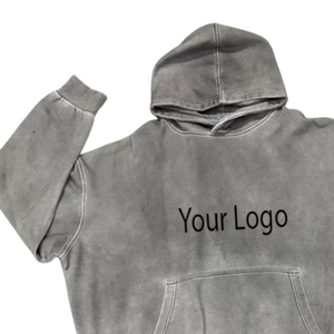 Sudadera con Capucha Gris Lavado con Logotipo Personalizado, Sudadera con Capucha Estilo Vintage con Bolsillo Canguro, Sudadera con Capucha Unisex de Algodón Grueso - Product Image 5