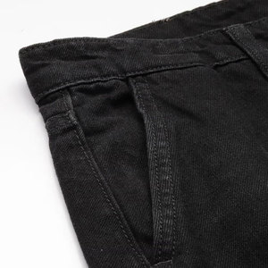 Pantalon décontracté pour homme en toile de coton noir à taille haute avec poches latérales, coupe droite respirante, style automne - Product Image 5