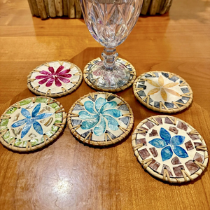 Mother of Pearl Inlay & Rattan Coasters for Tea & <b>Coffee</b> Accessories <b>Table</b> Decoration & Protection Placemats At <b>Cheap</b> Price - Product Image 6